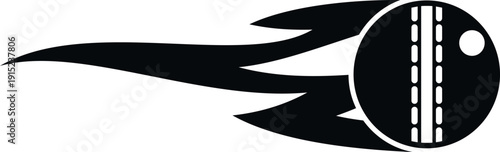 Cricket ball icon flying fast with a fire trail effect, symbolizing speed and power