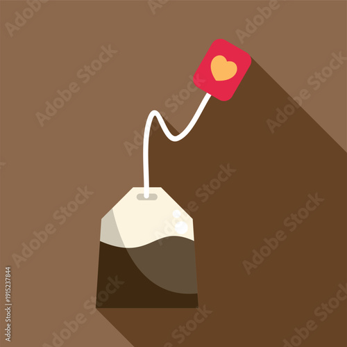 Teabag infusing a beverage, featuring a heart symbol on the tag
