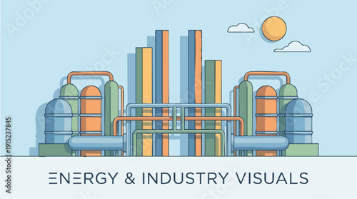 Industrial factory with large tanks.