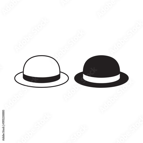 Two bowler hats displayed in black and white a simple graphic illustration