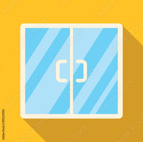 Double doors with glass panels and handles representing an entrance in a flat design style
