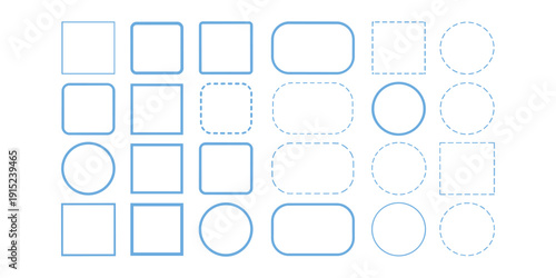 Blue shapes on white background squares circles