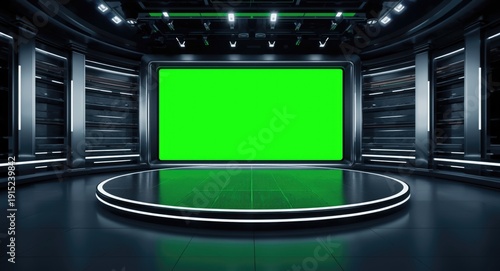 Wallpaper Mural Modern virtual TV show background with green screen ideal for tech infomercial stages Torontodigital.ca
