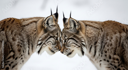 Two Lynx Facing Each Other in Winter Landscape