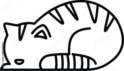Cute feline animal resting icon, illustrating a tabby cat sleeping