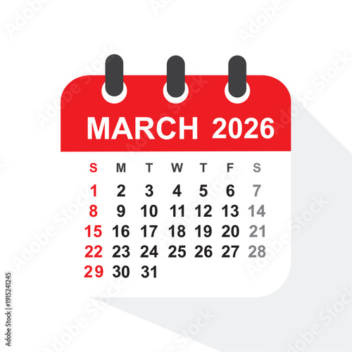 March 2026 Calendar Leaf - vector, graphic page.