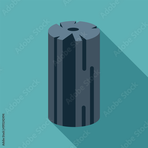 Charcoal briquette representing fuel and carbon in an isometric flat design
