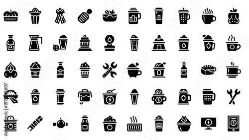 Diverse Collection of Coffee and Beverage Icons - Vector Graphics
