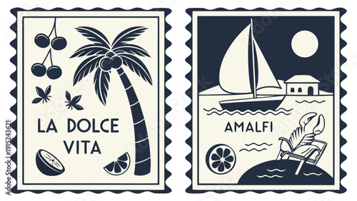 La Dolce Vita Vintage Stamps Vector Collection