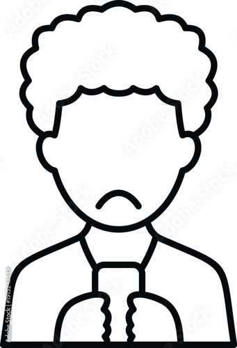 Person with curly hair holding a smartphone and experiencing negative emotions, depicting cyberbullying or addiction