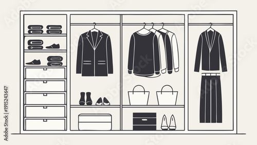 Minimal Closet Storage Vector Set – Organized Clothing, Shoes and Accessories Illustration