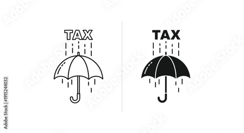 Umbrella with tax rain concept in minimalist line art style