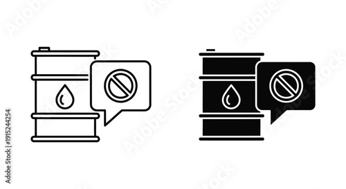Oil barrel prohibition icon set in black and white with copy space