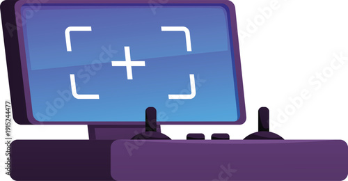 Drone computer controls flat vector icon, operating device with screen and joystick for UAV quadcopter remote control