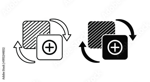 Plus icon buttons with rotation arrows in minimalist design