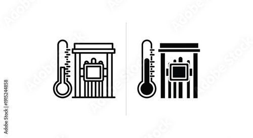 Computer Cooling System Icons with Thermometer Temperature Control