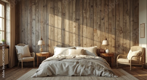 Wallpaper Mural timeless farm style bedroom scene with a wall mockup for creative display Torontodigital.ca