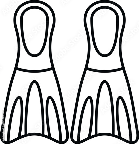 Pair of outline swim fins providing propulsion for water sports