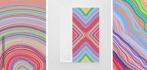 An ornament made of colored floss threads in the shape of an X. Irregular lines pattern. Circular background. Geometric wallpaper. Strips. Vector for brochure, poster, cover, presentation or banner.