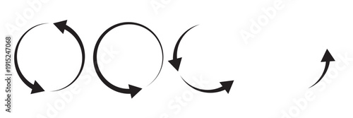 Black round arrows set, circle shapes. Vector illustration
