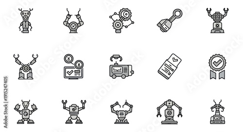 Robotics Icons Set: Automation, AI, Engineering, Technology, Industry