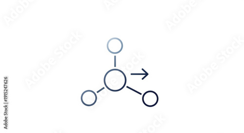 Molecular structure with four atoms and arrow pointing right chemistry concept illustration