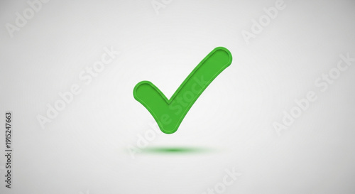 Green checkmark symbol with shadow on white background indicating confirmation and approval