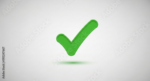 Green checkmark symbol on white background with shadow indicating confirmation and approval