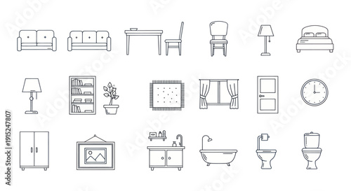 Set of Home Furniture and Interior Design Icons