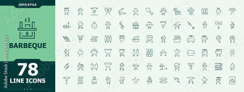 Barbeque icon. Contains such symbols as picnic, cooking, kitchen, grill and bbq, restaurant and more. Restaurant icon set. Web icons pack. Editable stroke. Vector collection.