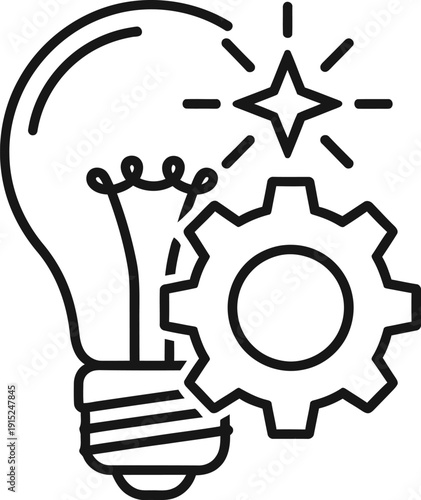 Innovative Idea Generation with Light Bulb and Gear Mechanism.