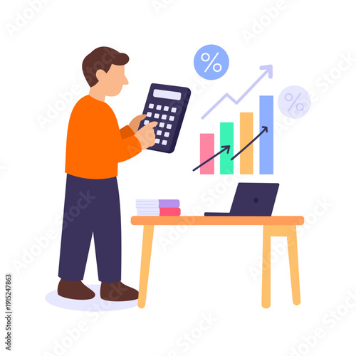 Gross Salaries, total earnings before deductions calculation, Flat vector character illustration