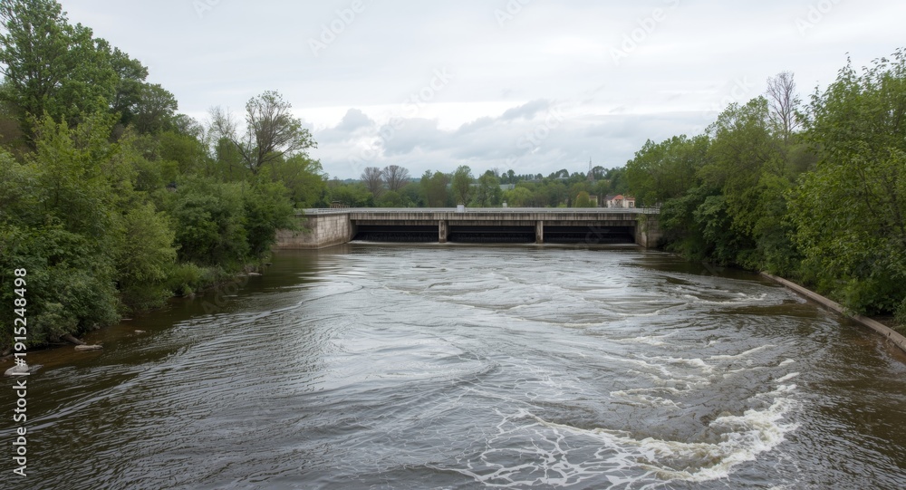 Fototapeta premium Wastewater treatment plant outflow mixing with river current