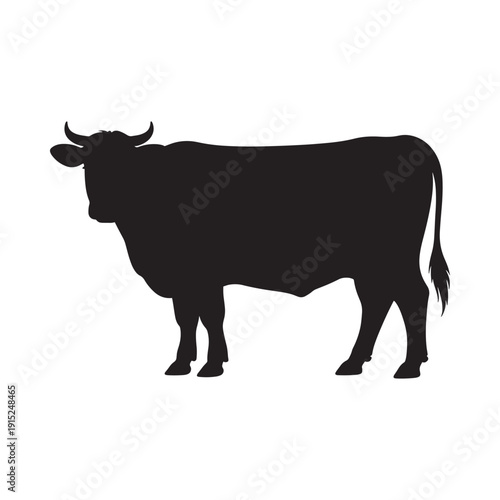 Silhouette of a cow a black outline against a white background