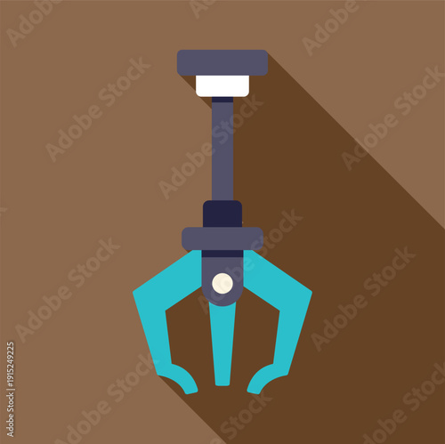 Robotic claw machine grabber extending, illustrating automation and arcade game concepts in a flat design