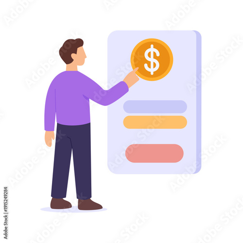 Salary Payments, transferring wages to employee accounts, Flat vector character illustration
