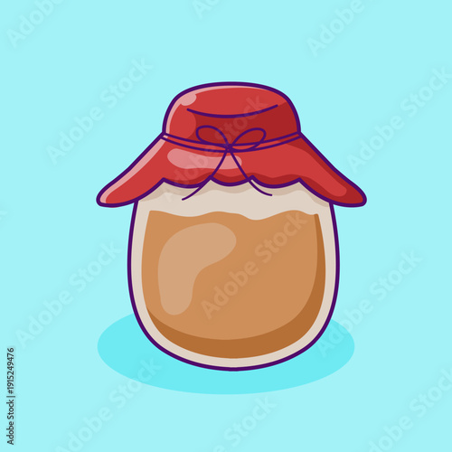 Chocolate spread in a jar, Chocolate paste, Cocoa cream, sugary sweet treat in a package. Delicious dessert. Flat cartoon graphic vector illustration.