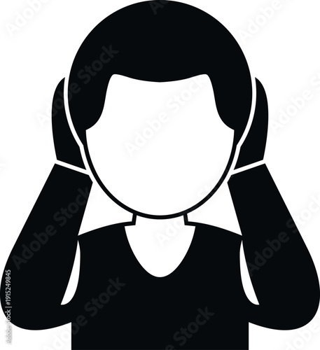 Person covering ears with hands experiencing stress, anxiety, or headache