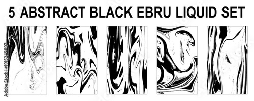 Set of white and black marble texture vector background. Black and white ebru liquid bundle, collection.