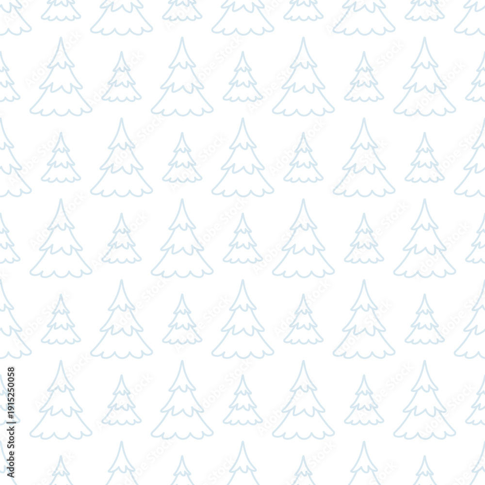 Obraz premium Blue spruce. Coniferous plant. Christmas tree outline. Seamless vector pattern. Infinitely repeating coniferous plant ornament. Doodle style. Isolated colorless background. 
