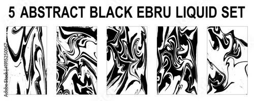 Set of abstract backgrounds. Ink marbling textures. Black and white. 