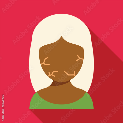Woman's discolored face showing cracked, dry skin texture in a flat style illustration