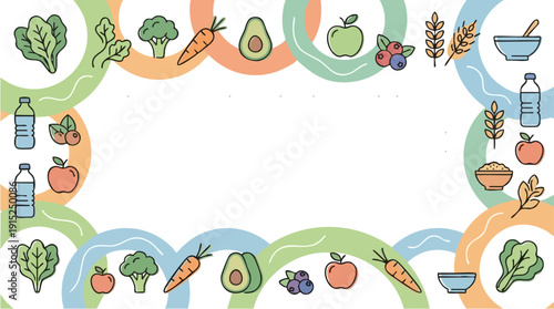 Fresh fruit and vegetable icons.