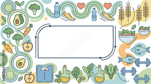 Healthy food and fitness icons.