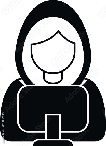 Woman hacker in hoodie operating a computer, symbolizing anonymity and cyber security threats