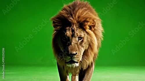 male lion walking slowly toward the camera with a powerful expression