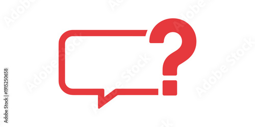 Red speech bubble with question mark symbol communication in white background