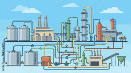 Industrial factory pipeline system infrastructure.