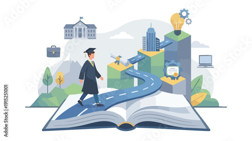 Graduate Walking on Open Book.