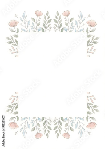 Watercolor frame with flowers, copy space, isolated against solid white background.